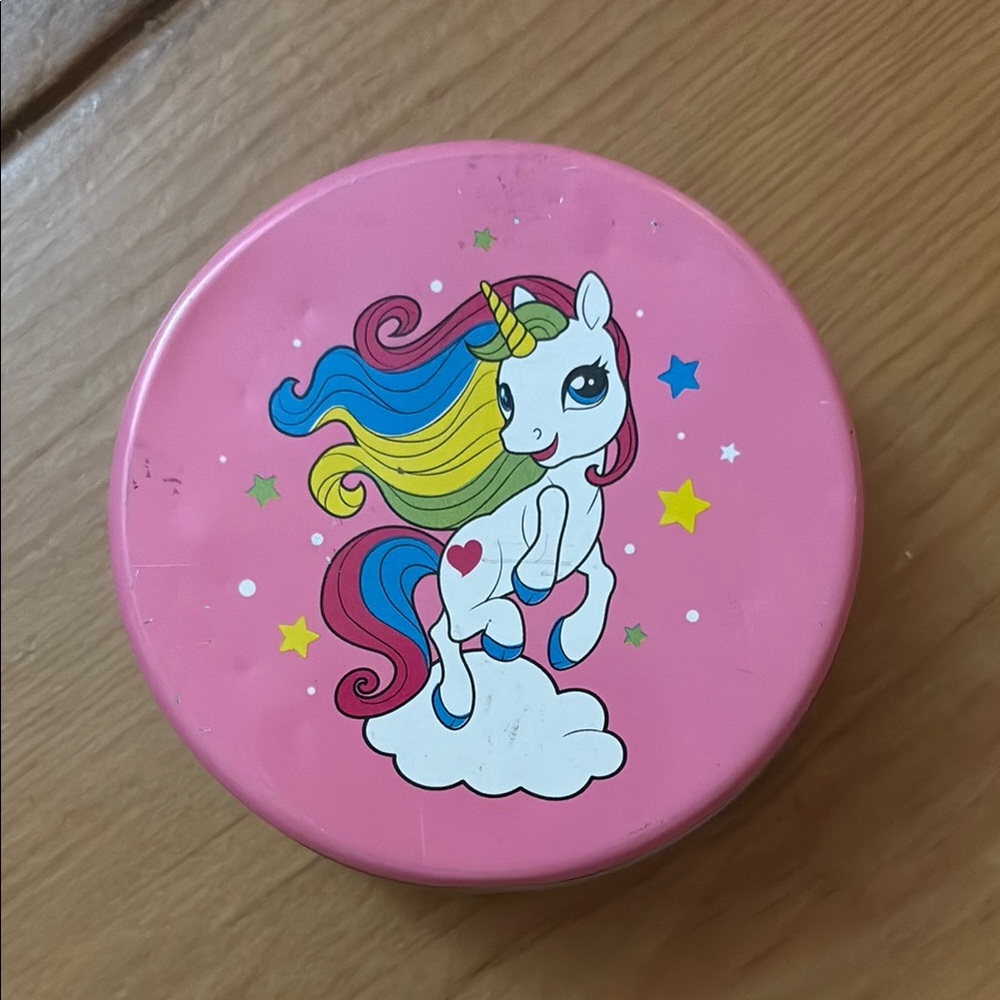 Round Pink and Silver Tin Box